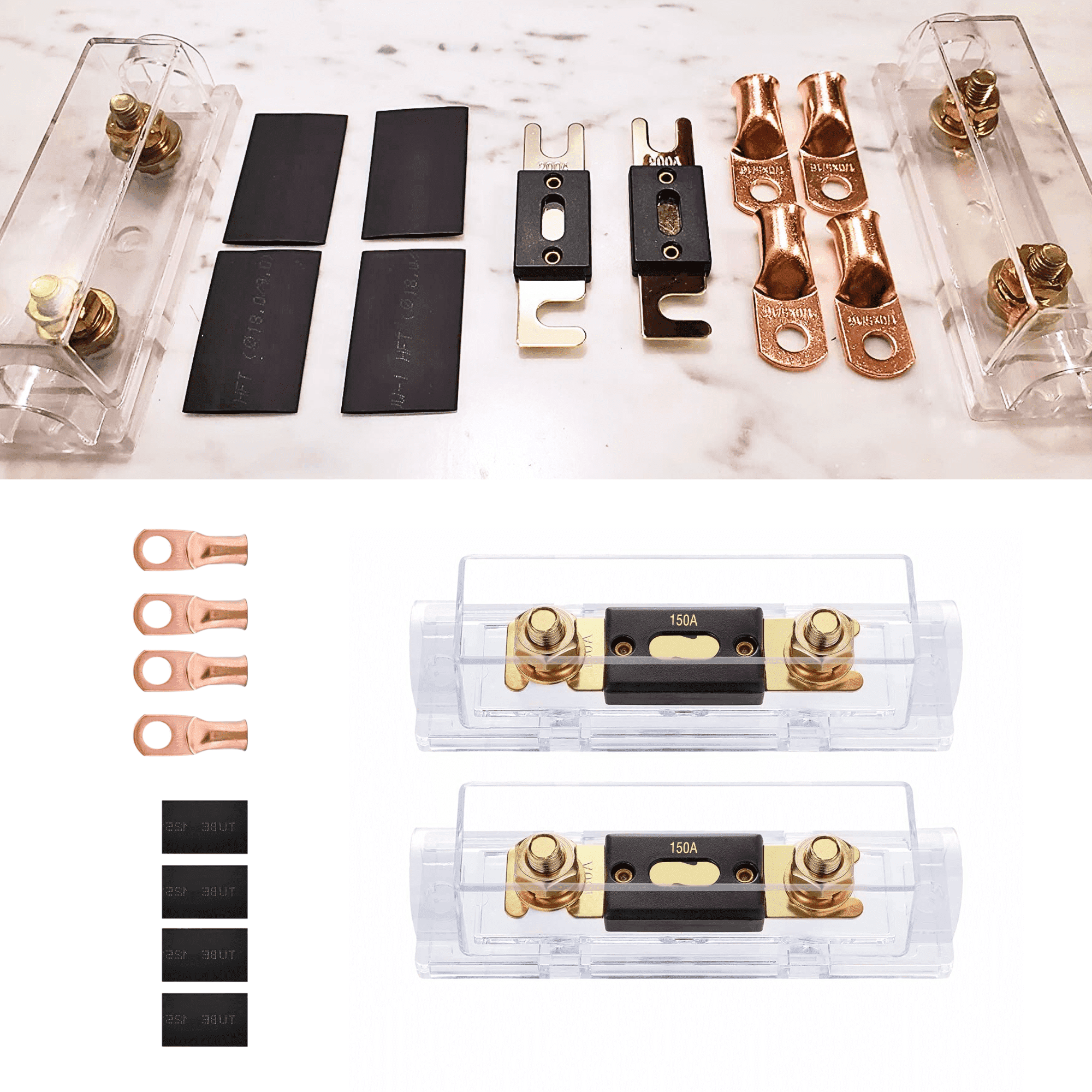Nilight 2Pcs 150A ANL Fuse Holder with ANL Fuse Electrically Protected by Insulating Cover 5/16" Copper Terminals for 0 2 4 AWG Cable Used in High Current Applications for Car Audio Amplifiers