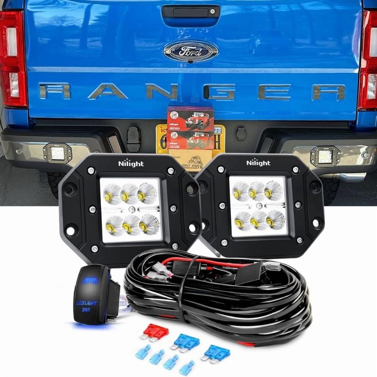 Nilight 2Pcs 18W 8inch Flush Mount Flood Off-Road Lights 12V 5Pin Rocker Switch Led Light Bar Wiring Harness Kit
