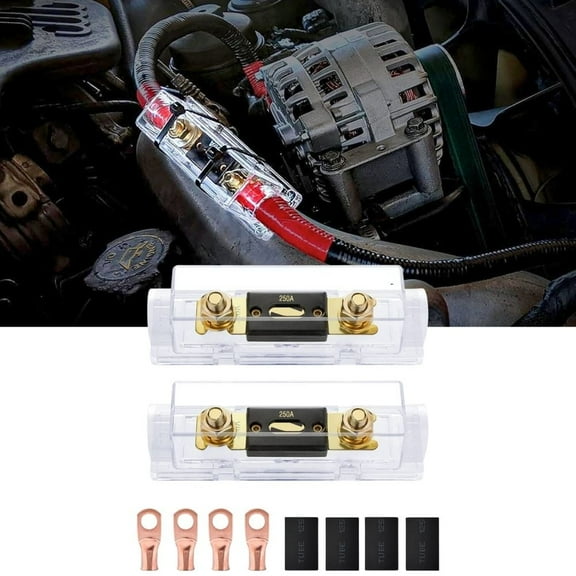 Nilight 2Pcs 250A ANL Fuse Holder with ANL Fuse Electrical Protected Insulating Cover 5/16" Copper Lugs for 0 2 4 AWG Cables Used for Car Audio Amplifier High Current Applications