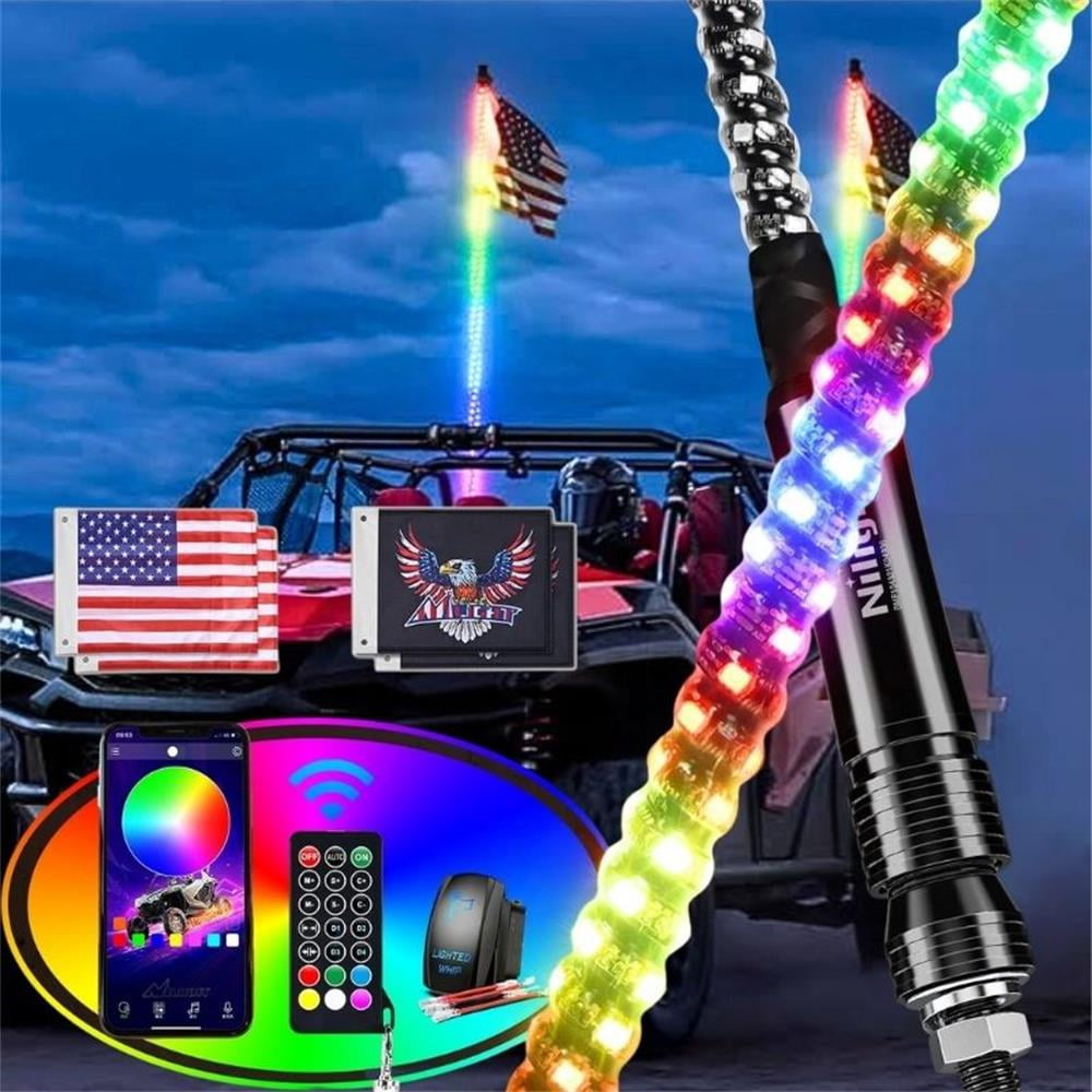 Nilight 2 Pcs 3 Ft RGB LED Whip Light with Remote for ATV UTV Polaris RZR Can-am Dune Buggy Jeep