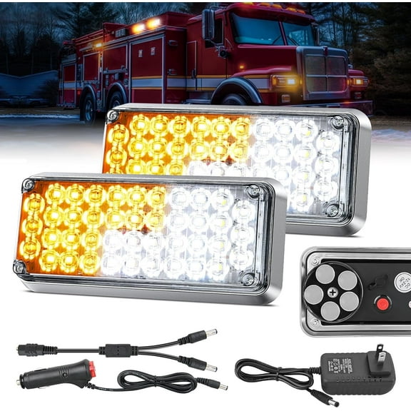 Nilight 2Pcs 42Led Amber White Wireless Magnetic Strobe lights Portable Warning Hazard Lights Surface Mount Waterproof 5 Patterns for 12V 24V Cars Trucks Van Off Road Vehicles ATV