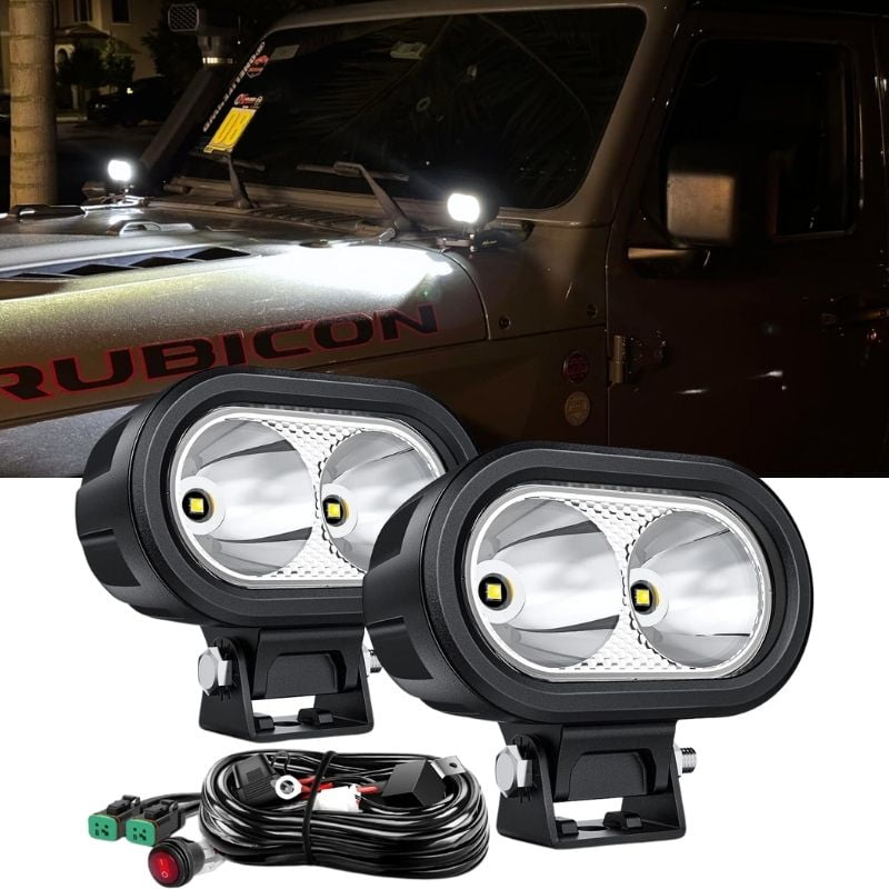 4 Inch LED Amber Led Pods,Driving Light Flood Beam Pod Fog Light with DT Wiring Harness for Motorbike SUV ATV Truck Jeep Boat Tractor Forklift (2 Pcs)