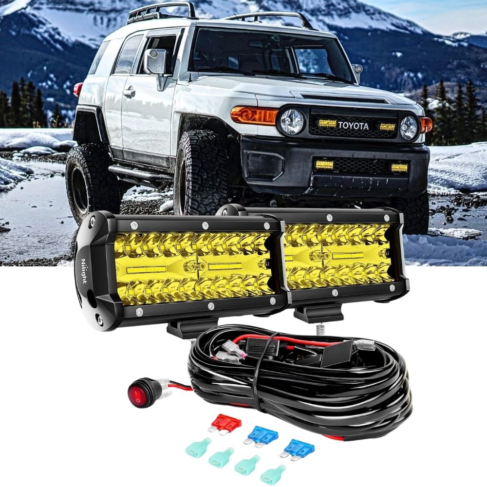 Nilight 6.5 Inch Amber LED Light Bar 120W Spot Flood Combo with Wiring Harness Kit