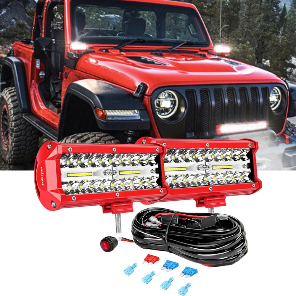 Nilight LED Light Bar 2Pcs 6.5inch Triple Row Spot Flood Combo Lights w/Wiring Kit for Fog Driving Work Lighting on Off-Road Truck SUV ATV UTV