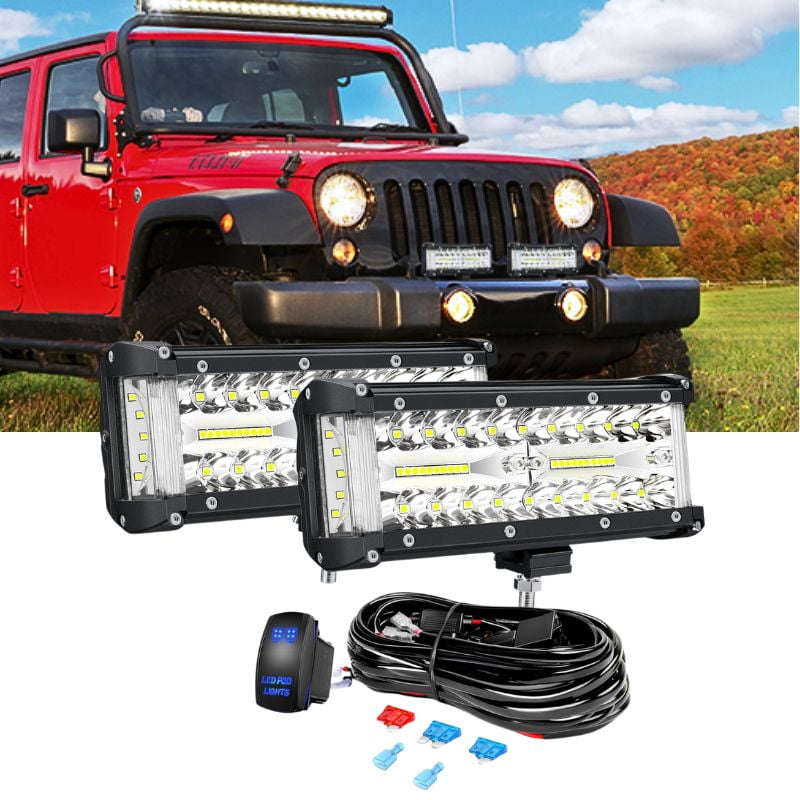 Nilight Side Shooter LED Light Bar 2PCS 7inch Triple Row Spot Flood Combo Lights Led Work Light With Wiring Harness Kit For Off Road Fog Light Driving Light On Truck SUV ATV - View #2