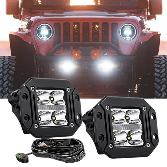 Nilight 2Pcs Flush Mount Led Pod Lights with DRL, 4.8" Spot Beam 20W 2510LM Backup Reverse Light Offroad Driving Fog Light w/ 16AWG Wiring Kit for Offroad Truck SUV Jeep