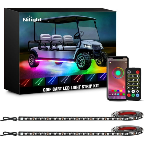 Nilight 2Pcs Golf Cart Underglow Led Light Strip Dream Color Multi-Mode Neon Accent Lighting Kit APP and Remote Control Sound Active Music Sync IP67 Waterproof 12V-65V Input for EZGO Yamaha Club Car