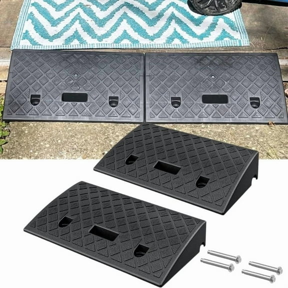 4.2" Portable Lightweight Plastic Curb Ramps - 2Pcs Heavy Duty Plastic Threshold Ramp Set for Driveway, Loading Dock, Sidewalk, Car, Truck, Scooter, Bike, Motorcycle, Wheelchair Mobility