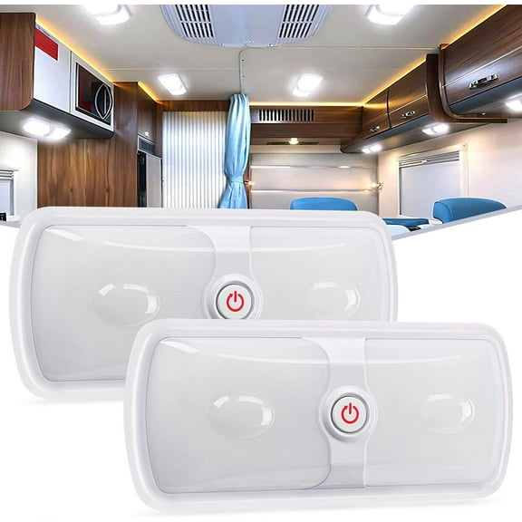 Nilight 2Pcs RV Interior Lights 12V-24V RV Led Ceiling Lights Double Dome Light Fixture with on off Switch Interior Lighting Natural White 4000-4500K for Car RV Trailer Camper Boat