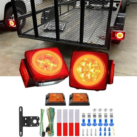 Nilight 2Pcs Led Trailer Tail Lights Kit LED Lights Halo Glow with Wiring Harness Combination Brake Stop Turn Running Lights for RV Boat Trailer