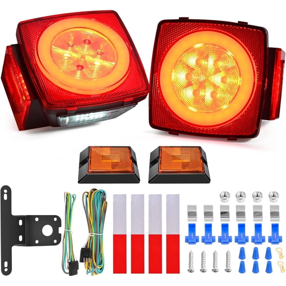 Nilight 2PCS Square LED Trailer Light Kit with Halo Glow Submersible LED Stop Turn Tail Side Marker Clearance License Light for 12V Trailer Boat Camper RV Trucks Snowmobile (TL-41)