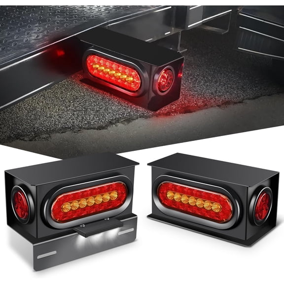 Nilight 2 PCS Steel Trailer Light Boxes Housing Kit 3LED License Plate Lights 6 Inches Oval Red Amber Tailight 2 Inch Round Side Marker Lamp Grommet Plugs for Truck Tractor Car