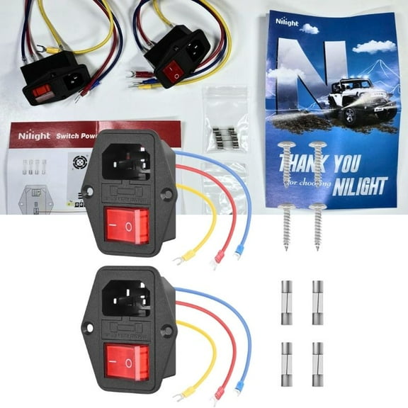10A 250V Rocker Switch On/Off Power Socket Inlet Module Plug 10A Fuse Switch with Wiring 3 Pin - 2Pcs for 3D Printers Computers Home -Appliance
