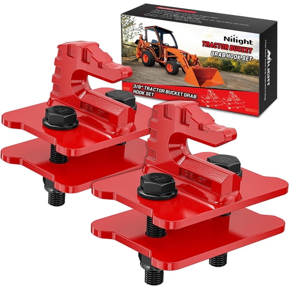 Nilight 2PCS Tractor Bucket Grab Hook 3/8'' Heavy Duty Drop Forged Steel Bolt On Zinc-Coated Cast Tow Max 15000 LBS Red