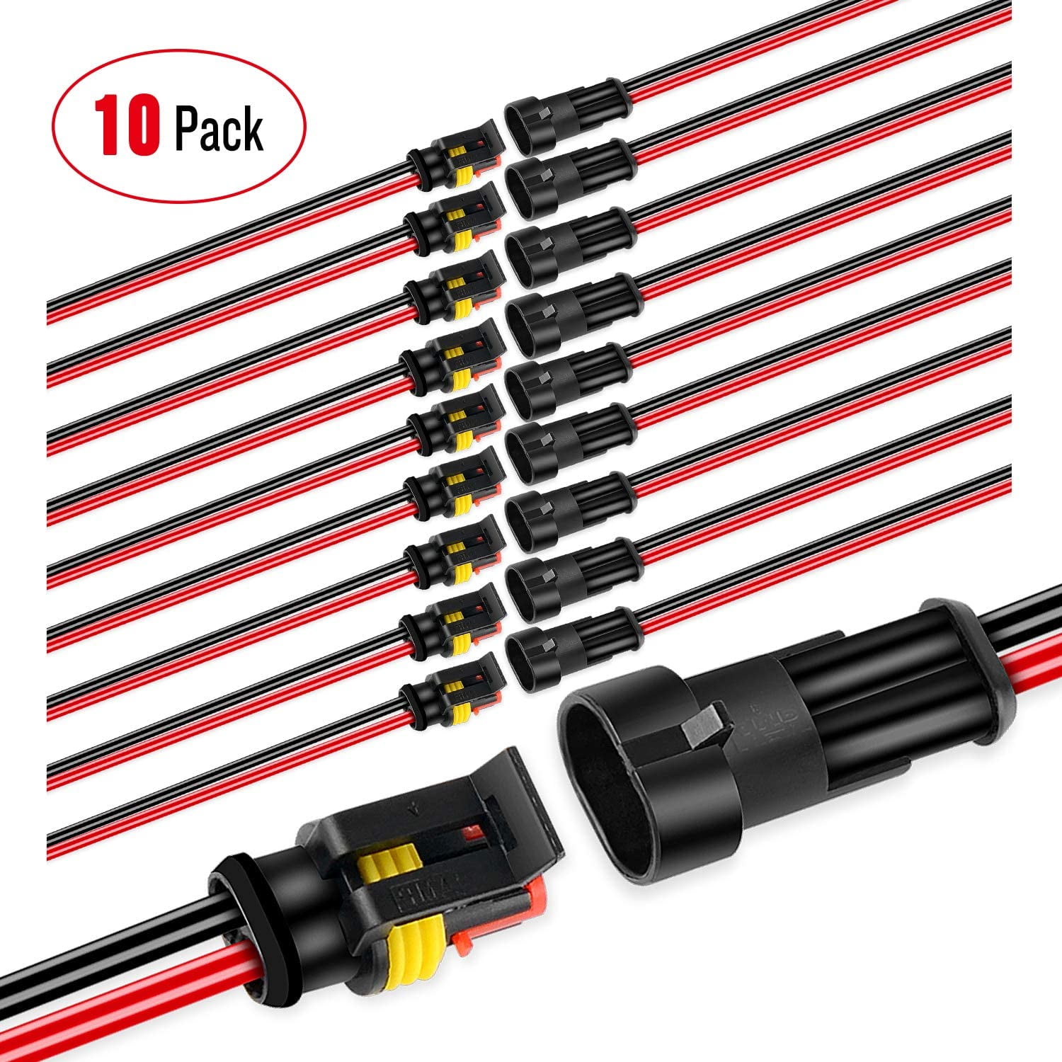 Nilight 6 AWG 20-Inch Battery Power Inverter Cables with Terminals,Red +  Black Tinned Copper Battery Inverter Cables for Motorcycle, Automotive