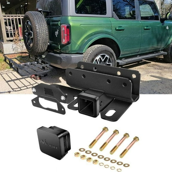for Ford Bronco Tow Hitch Trailer Kit Compatible for 2021 2022 2023 2024 Ford Bronco 2 Door & 4 Door 2inch Rear Trailer Hitch Receiver Kit with Cover, Rear Bumper Towing Hook & Black Hitch Cover Kit