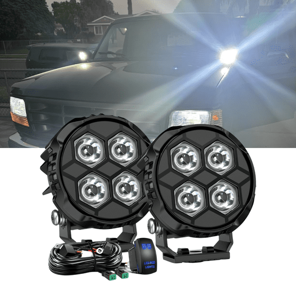 Nilight 3.1 Inch Round LED Pod Lights, 2-Piece Set with 20W Hyper Spot Beam, 4-LED Off-Road Driving Lights & 18AWG DT Rocker Switch Wiring Harness for Truck ATV UTV Boat Motorcycle