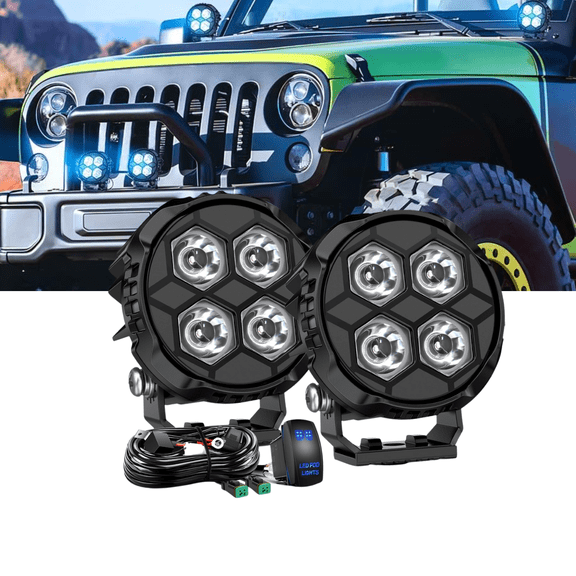 Nilight 3.1" Round LED Pod Lights 2PCS, 20W 4-LED Hyper Spot Beam Off-Road Driving Lights w/ 18AWG DT Rocker Switch Wiring Harness for Truck ATV UTV Boat Motorcycle