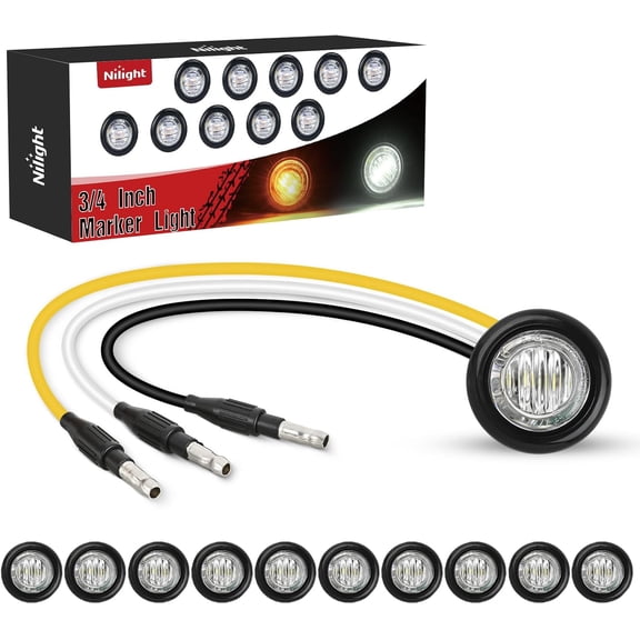 Nilight 3/4" Dual Color Marker Light 10PCS Amber to White Turn Signal Auxiliary Side Marker Clearance Indicator Bullet Lights 3 Plug IP68 Waterproof for Trailer Truck Pickup Camper RV ATV UTV Van Bus