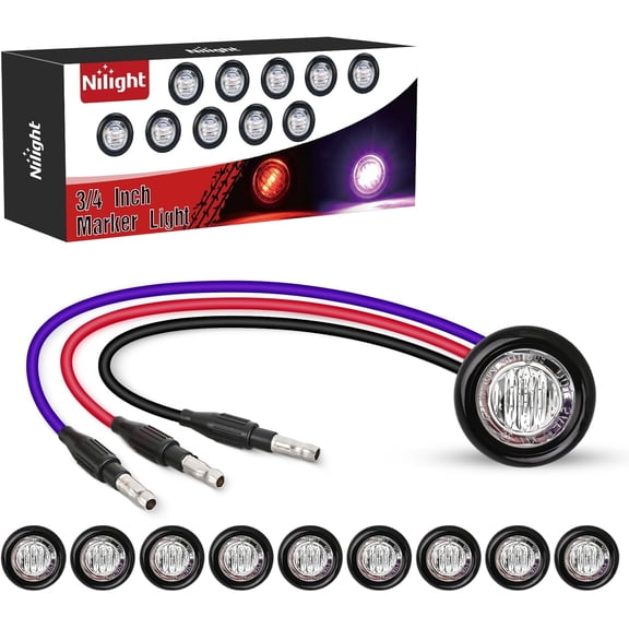 Nilight 3/4" Dual Color Marker Light 10PCS Red to Purple Brake Auxiliary Side Marker Clearance Indicator Bullet Lights 3 Plug IP68 Waterproof for Trailer Truck Pickup Camper RV ATV UTV Van Bus