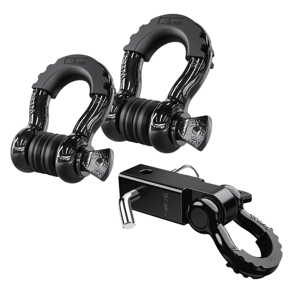 Nilight 3/4 Inch D-Ring Shackles with Hitch Receiver Shackle Mount, Heavy Duty Recovery Tow Hook Kit for Trucks, Jeeps, SUVs, Off-Road Vehicles