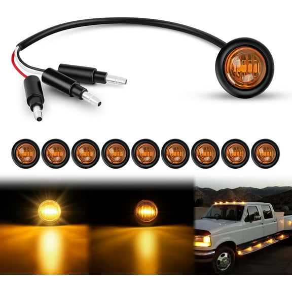 Nilight 3/4Inch Round Marker Light 10PCS Amber LED Turn Signals Light 3 Connectors Side Indicator Bullet Light IP68 Waterproof for Trailer Truck Camper Van Boat Bus