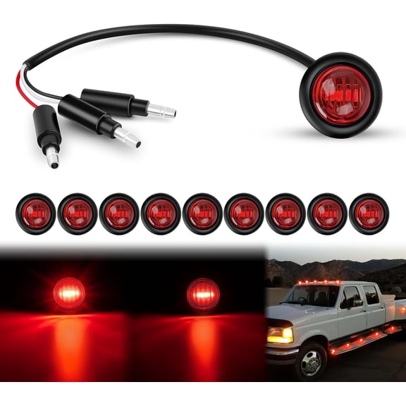 Nilight 3/4Inch Round Marker Light 10PCS Red LED Brake Stop Turn Signal Light 3 Connectors Side Indicator Bullet Light IP68 Waterproof for Trailer Truck Camper Van Boat Bus