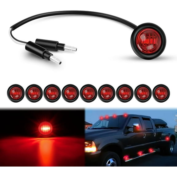 Nilight 3/4Inch Round Marker Light 10PCS Red LED Clearance Light 2 Connectors Side Indicator Bullet Marker Light IP68 Waterproof for Trailer Truck Camper Van Boat Bus