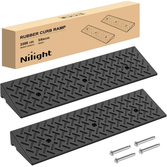 Nilight 3.6" Rise Curb Ramps, Heavy Duty Rubber Driveway Threshold Shed Ramp for Sidewalk Cars Lawn Mower Wheelchairs Motorcycles, 3300lbs Load Capacity