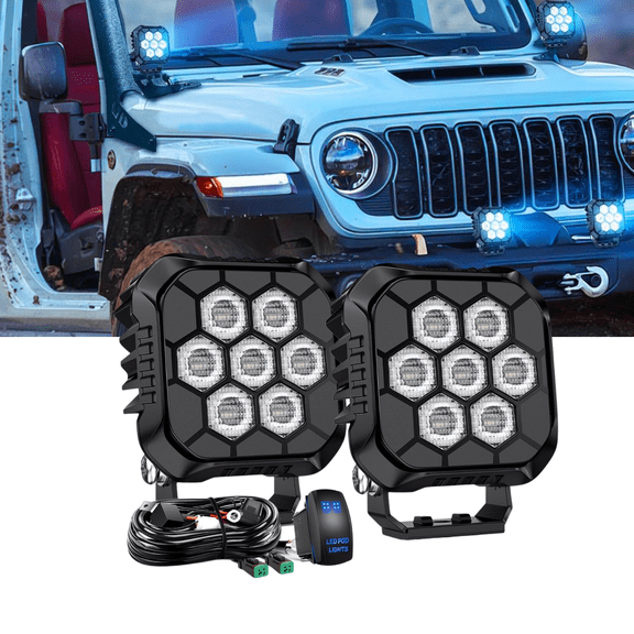 Nilight 3.8 Inch Square LED Flood Pods 2PCS 45W Wide-Angle Hyper Flood Auxiliary Lights with 16AWG Rocker Switch Wiring Harness for Truck ATV UTV Motorcycle Boat