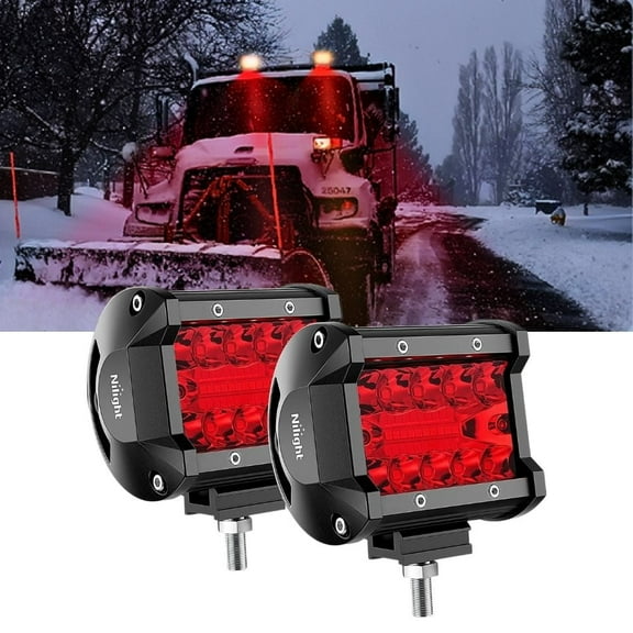 3.8" Led Pod Red Triple Row 2Pcs Flood Spot Combo Driving Fog Lights Fishing Hunting Emergency Safety Signal Deck Trailer Lights for UTV Pickup Boat