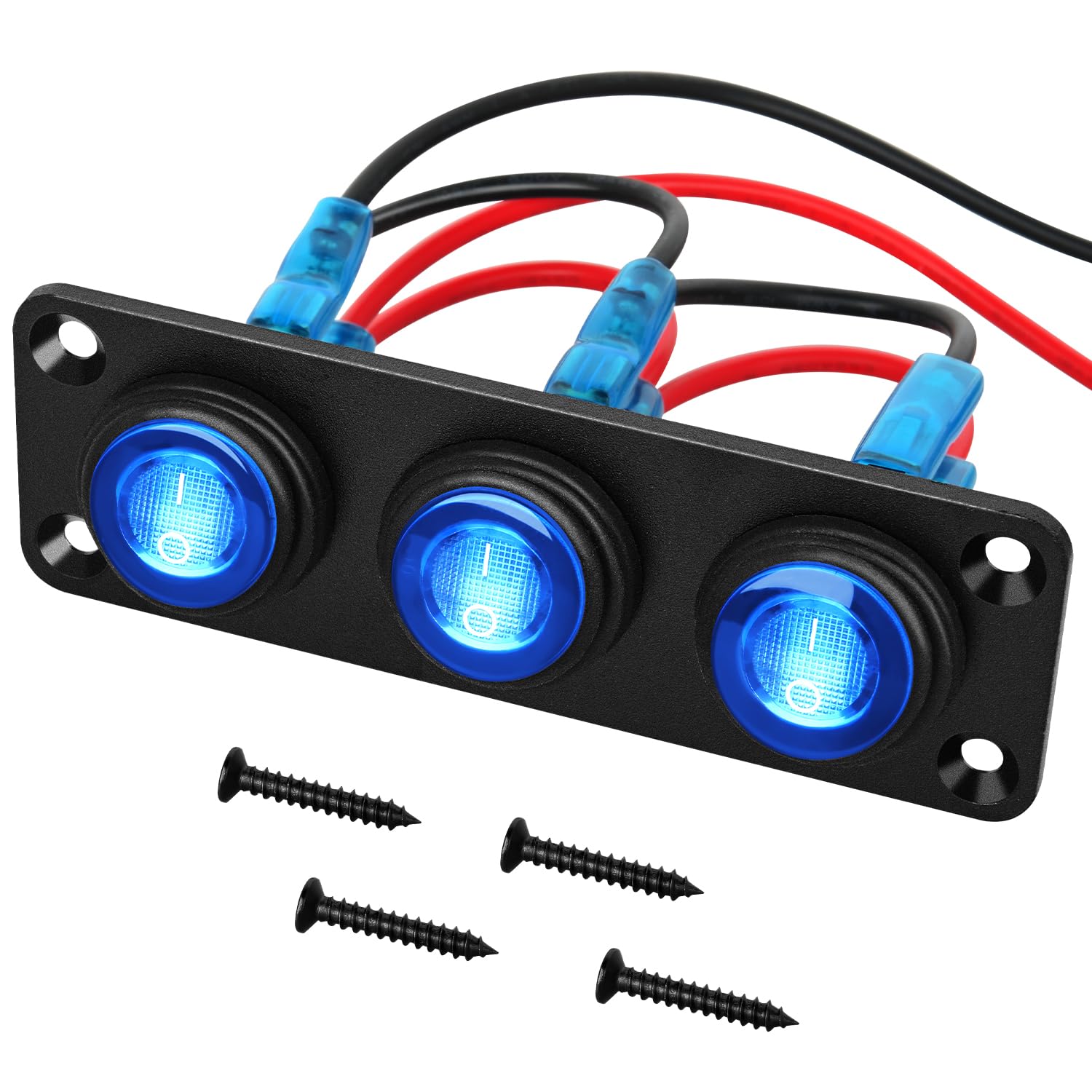 FXC 3 Gang Rocker Switch Panel – Blue LED, Waterproof IP67 – 12V/24V Marine Boat RV Car