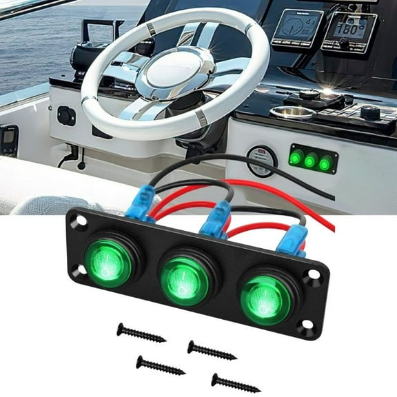 Nilight 3 Gang Rocker Switch Panel 12V Waterproof on-off Toggle Switches with Green Led Light 3 Pin Rocker Switch Panel for Automotive Lights Marine Boat Car Camper Truck Vehicles