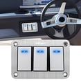 thumbnail image 1 of Nilight 3 Gang Rocker Switch Panel 3 Pin On Off Pre-Wired Rocker Switch Blue Led Waterproof Aluminum Panel with DIY Stickers for 12V 24V Automotive Cars Marine Boats UTV Truck Jeeps, 1 of 7