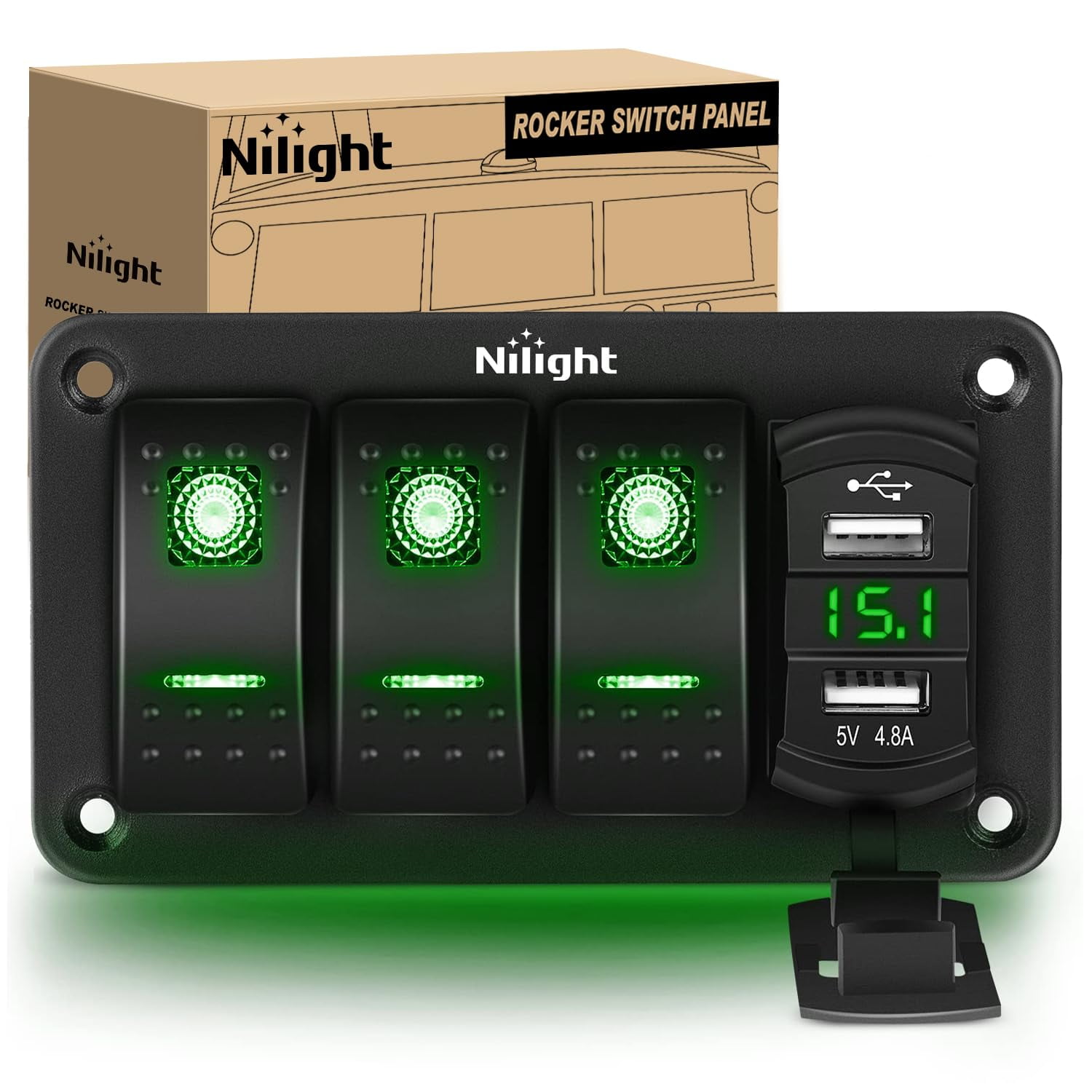 Small Dc Rocker Switch Nilight 3 Gang Rocker Switch Panel with 4.8 Amp Dual USB Charger ...