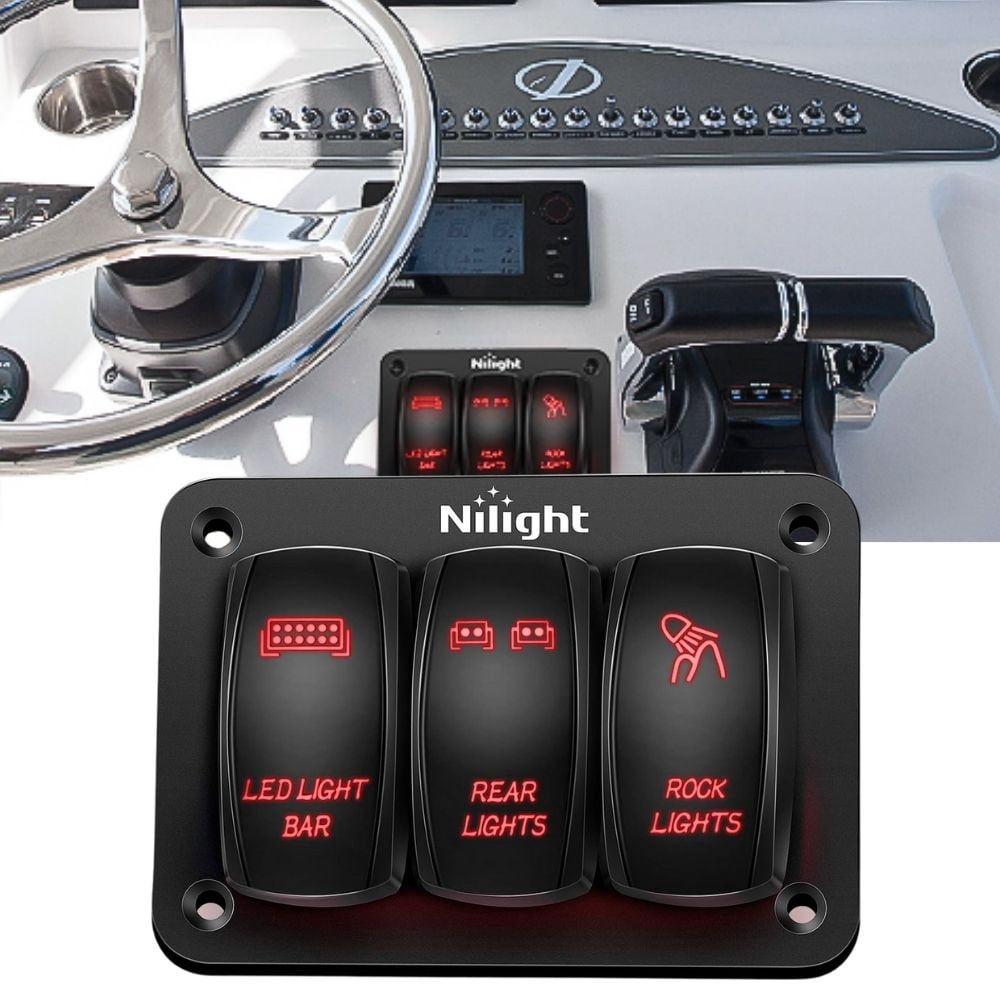 Nilight 3 Gang Rocker Switch Panel Aluminum 5 Pin on off Toggle Switch ...