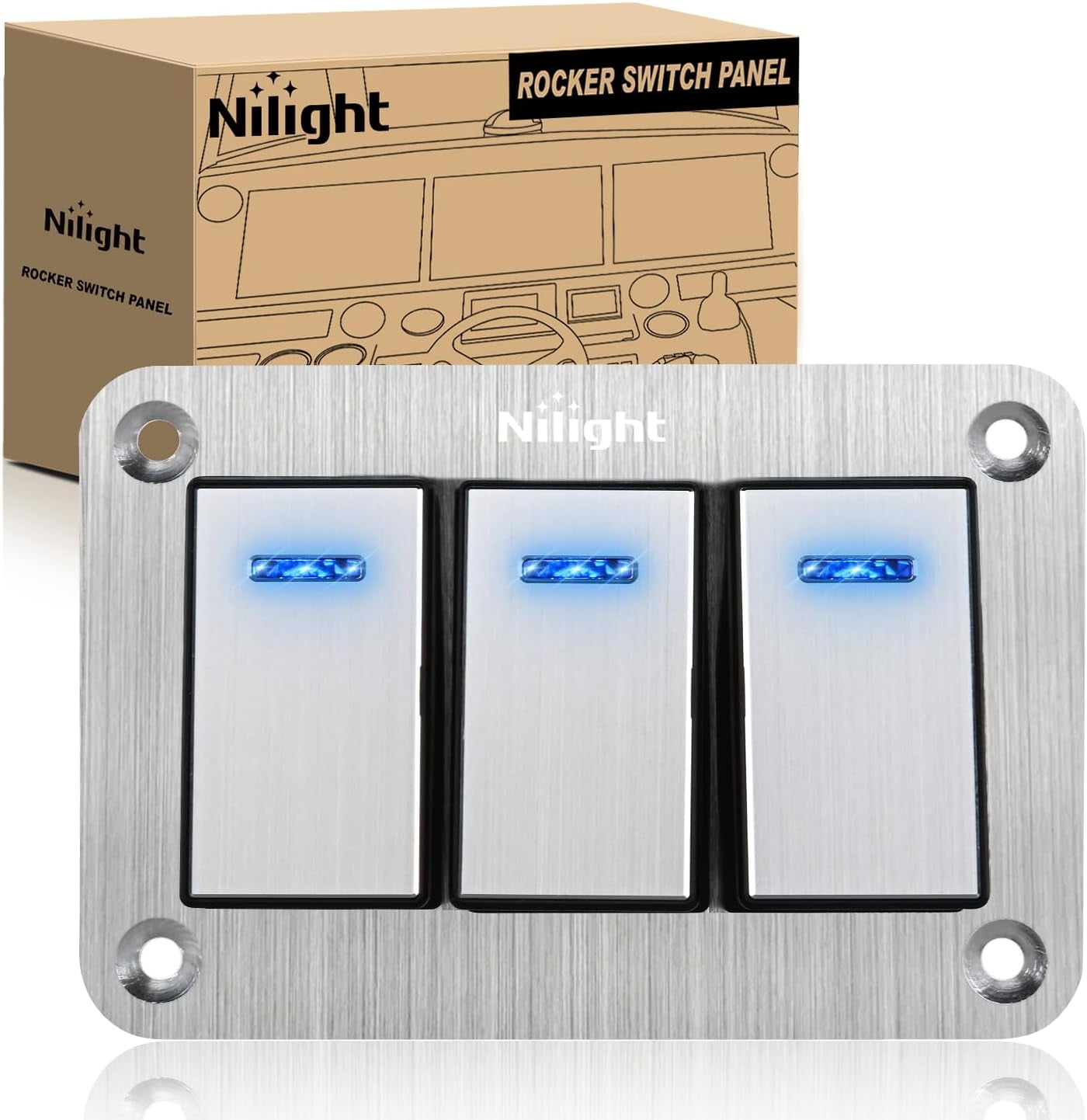 Nilight 3 Gang Rocker Switch Panel 3 Pin On Off PreWired Rocker Switch