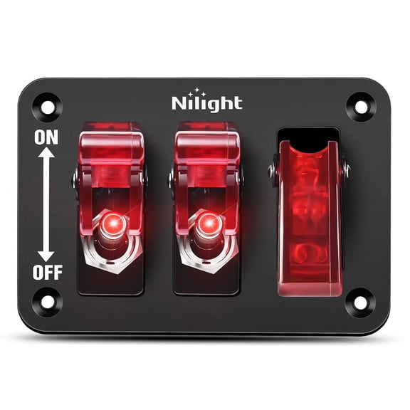 Nilight 3 Gang Toggle Switch 12V Rocker Switch Panel with LED Light and Flip Cover Heavy-Duty ON/Off Switch Plate 3 Pin SPST2 Years Warranty