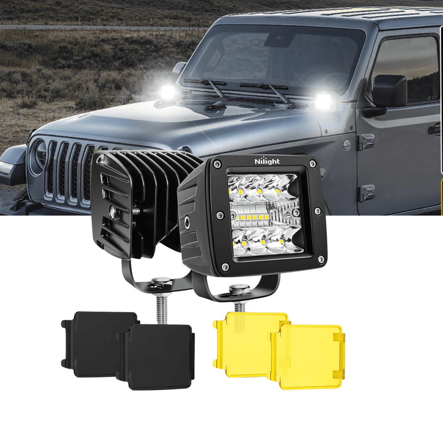 Nilight 3 Inch LED Pod Lights with Yellow & Black Covers 2PCS 42W Spot ...