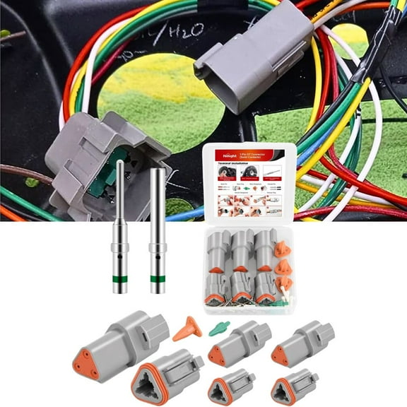 Nilight 3 PIN DT Connector Kit 3 Sets Size 16 Solid Contacts Waterproof Male Female Terminal for 14-20 AWG DT Series Connector Car Truck Motorcycle Off-Road Vehicles Boat