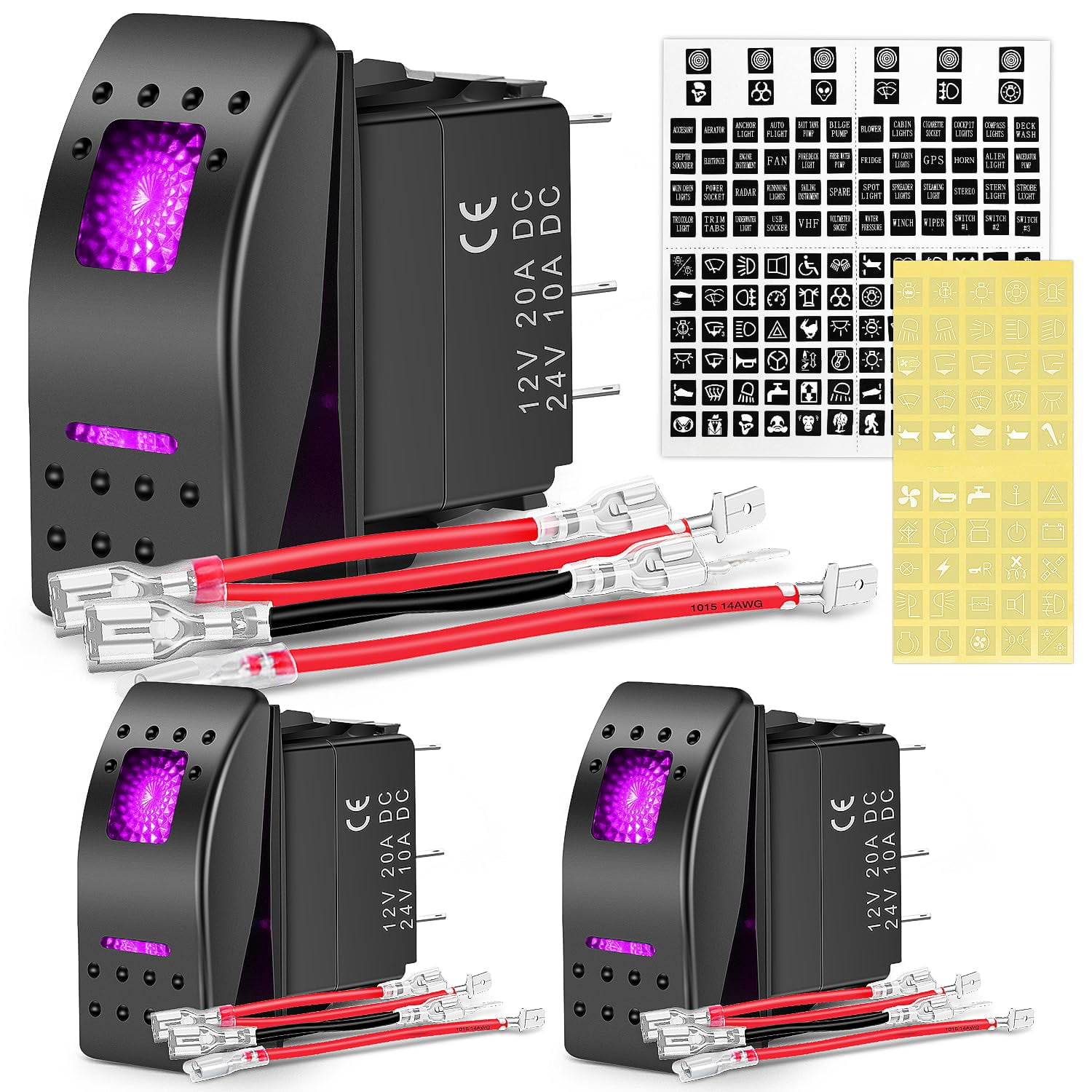 Standard Rocker Switch Sticker Nilight 3 Pack Rocker Switches with Night Glow Stickers On Off 5 PIN ...