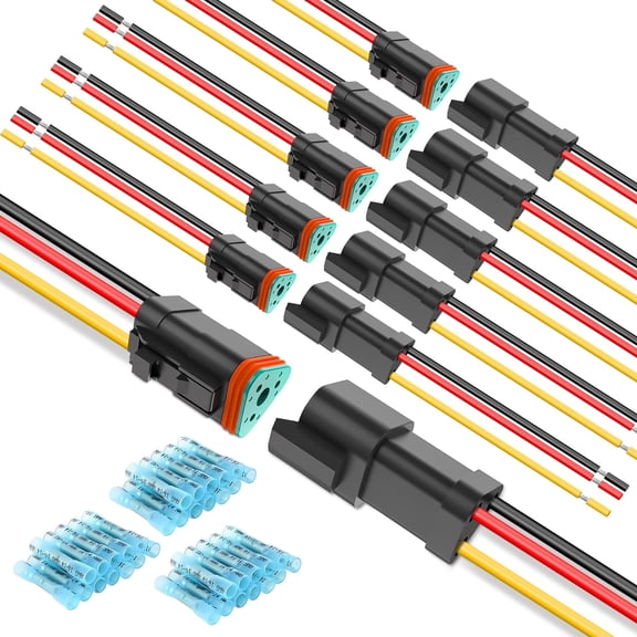 Nilight 3 Pin DT Connectors 16AWG 6 Kits Male and Female Electrical Connector Waterproof Plug and Play Shrink Butt Terminals for Automotive Cars Truck Motorcycle Marine Boats