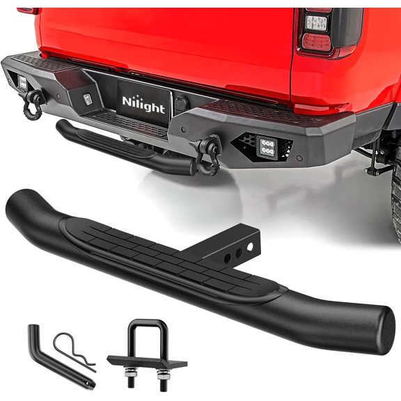 Nilight 3" Round Stainless Steel 35" Hitch Step for 2" Receivers, Rubber Non-Slip Pad Rear Bumper Guard with 5/8" Hitch Pin Clip & U-Bolts for Truck SUV