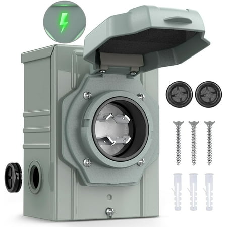 Nilight 30 AMP Generator Power Inlet Box 125/250V NEMA L14-30P Receptacle Box LED Indicator Pre-drilled ETL Listed Enclosed Lockable Box Waterproof Outlet for RV Camper Outdoor Use