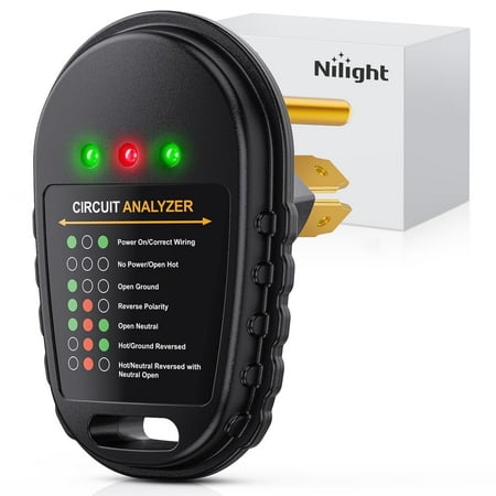 Nilight 30 AMP RV Circuit Tester 125V/3750W RV Circuit Analyzer Plug with LED Indicator Light 30 amp Nema TT-30P ETL Listed Surge Protector Circuit Tester Plug for RV Camper Trailer