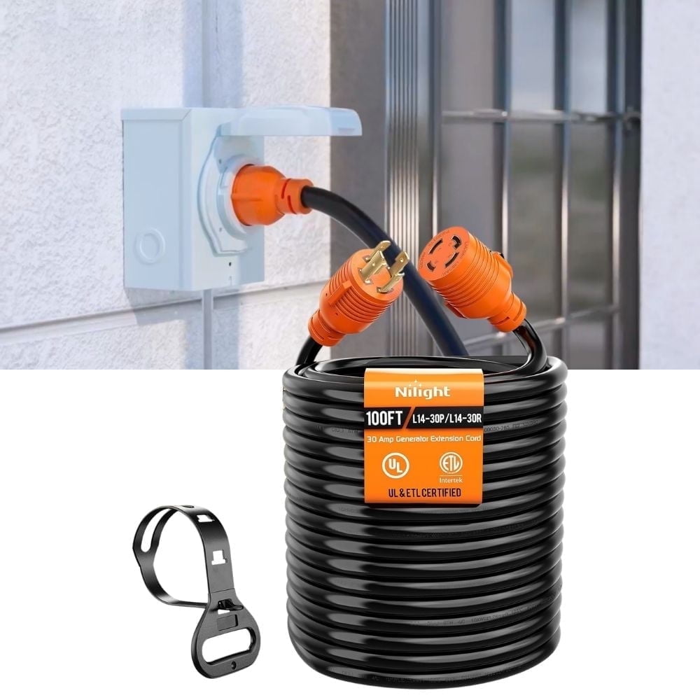 Nilight 30A 100FT Generator Extension Cord 125/250V 7500W Heavy Duty 10 Gauge Pure Copper STW Wire ETL Listed 4 Prong L14-30P L14-30R Cable for RV Camper