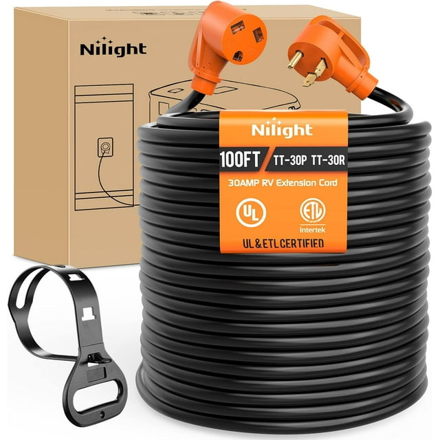 Nilight 30 Amp 100FT RV Extension Cord 125V Heavy Duty 10 Gauge Pure