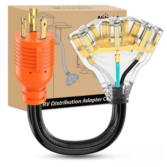 Nilight 30 Amp to 110V Generator Power Adapter Cord NEMA L5-30P Male to 3X 5-15R/5-20R Female RV Distribution Adapter ETL Listed 3 Prong Twist Lock Plug for RVs Campers Generators Household Outlets