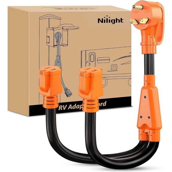 Nilight 30 Amp to 15 Amp RV Y Splitter Adapter Cord 30A Male Plug to Two 15A Female 110V Household Outlet NEMA TT-30P 5-15R Pure Copper STW 10 AWG Cable for RV Camper Generator