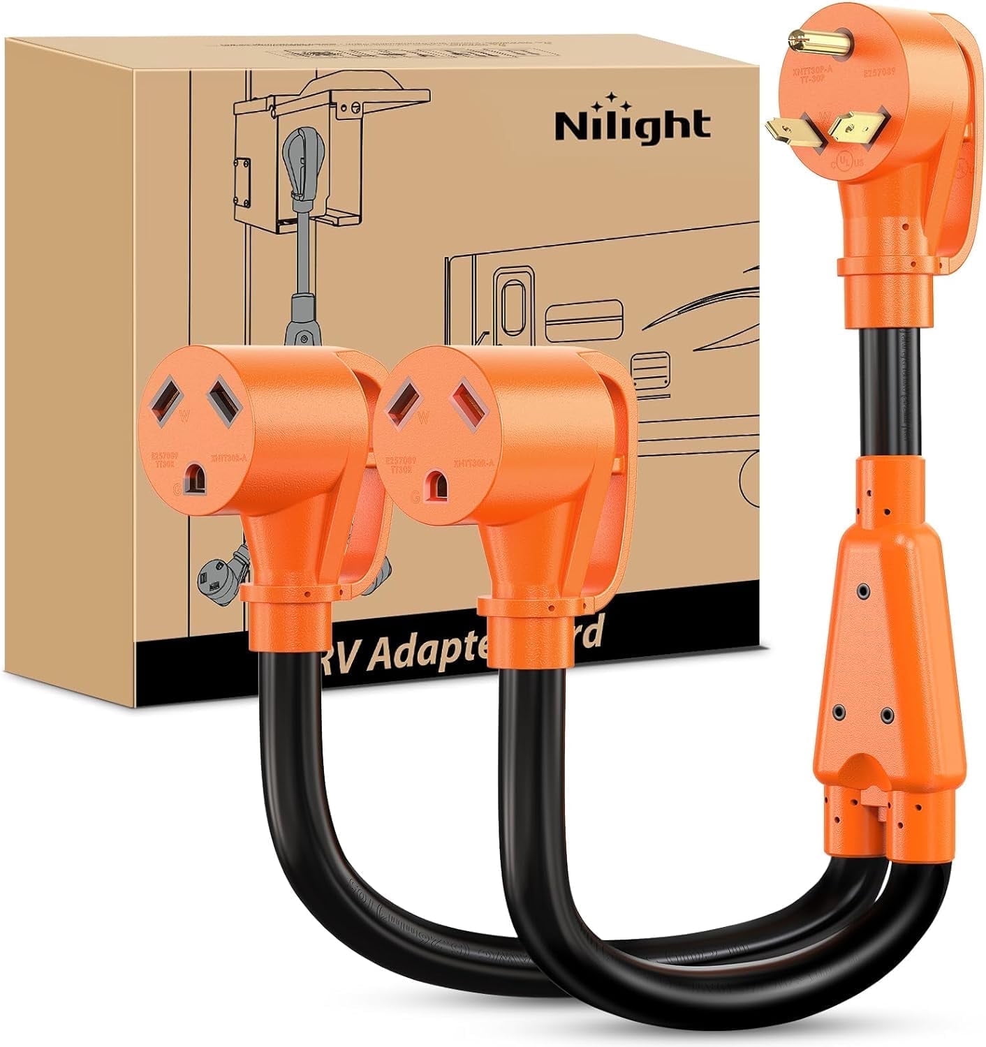 Nilight 30 Amp RV Y Splitter Adapter Cord, TT-30P Male to Dual TT-30R Female, 10 AWG Heavy Duty Pure Copper Cable for RV Camper Generator